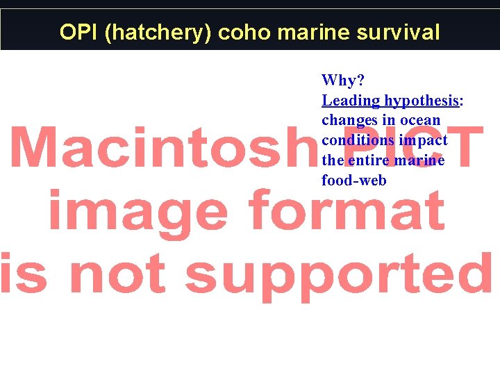 OPI (hatchery) coho marine survival Why? Leading hypothesis: changes in ocean conditions impact the