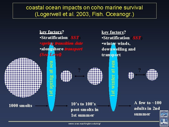 coastal ocean impacts on coho marine survival (Logerwell et al. 2003, Fish. Oceanogr. )