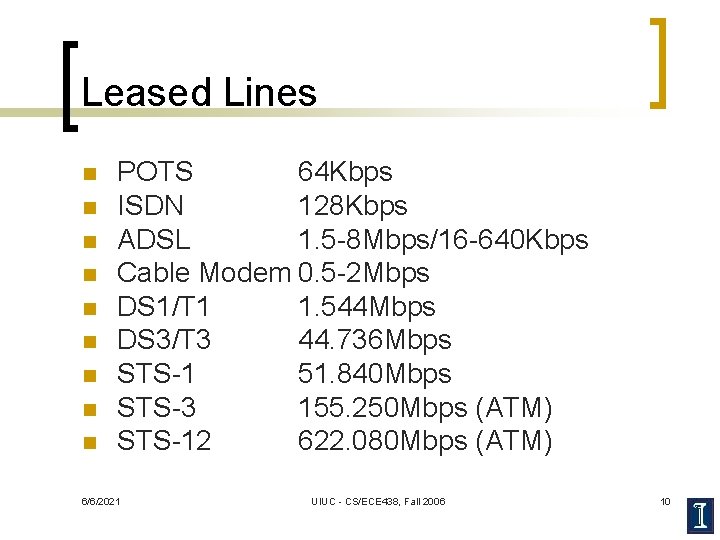 Leased Lines n n n n n POTS 64 Kbps ISDN 128 Kbps ADSL