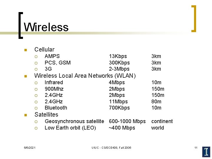 Wireless n Cellular ¡ ¡ ¡ n 13 Kbps 300 Kbps 2 -3 Mbps