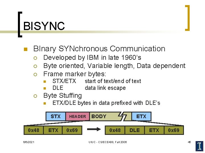 BISYNC n BInary SYNchronous Communication ¡ ¡ ¡ Developed by IBM in late 1960’s