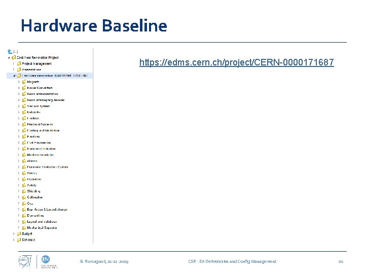 Hardware Baseline https: //edms. cern. ch/project/CERN-0000171687 G. Romagnoli, 21 -11 -2019 CSR - EA