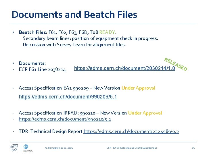 Documents and Beatch Files • Beatch Files: F 61, F 62, F 63, F