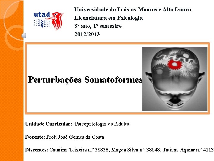 Universidade de Trás-os-Montes e Alto Douro Licenciatura em Psicologia 3º ano, 1º semestre 2012/2013