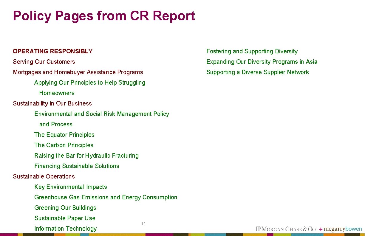 Policy Pages from CR Report OPERATING RESPONSIBLY Fostering and Supporting Diversity Serving Our Customers