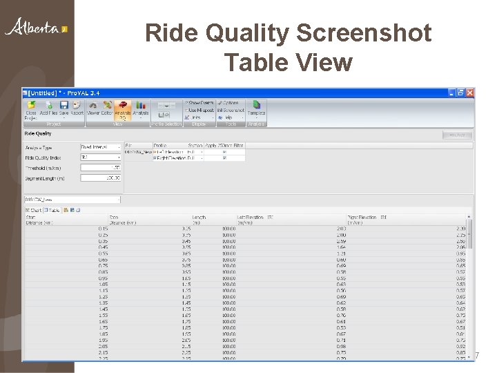 Ride Quality Screenshot Table View 27 