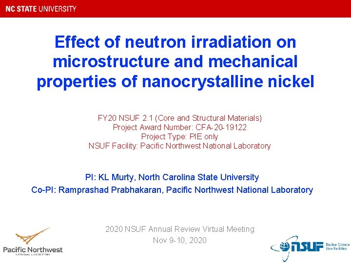 Effect of neutron irradiation on microstructure and mechanical properties of nanocrystalline nickel FY 20 Effect of neutron irradiation on microstructure and mechanical properties of nanocrystalline nickel FY 20