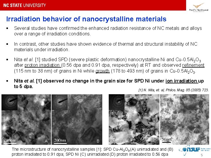 Irradiation behavior of nanocrystalline materials § Several studies have confirmed the enhanced radiation resistance Irradiation behavior of nanocrystalline materials § Several studies have confirmed the enhanced radiation resistance