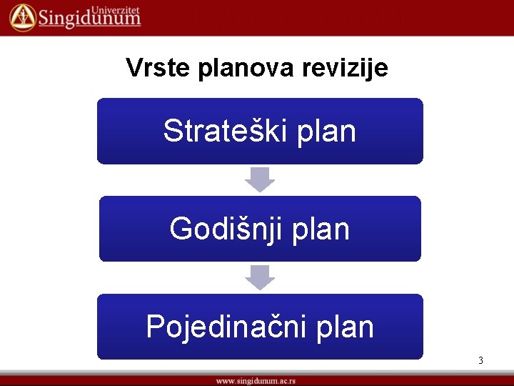 Vrste planova revizije Strateški plan Godišnji plan Pojedinačni plan 3 