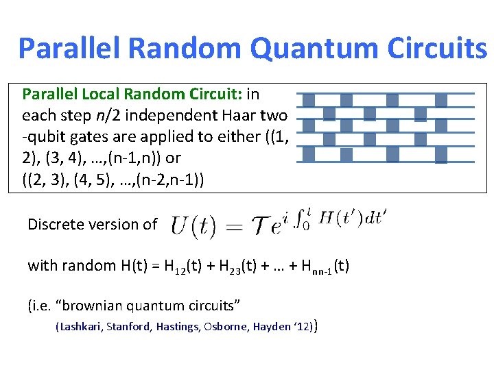 Parallel Random Quantum Circuits Parallel Local Random Circuit: in each step n/2 independent Haar