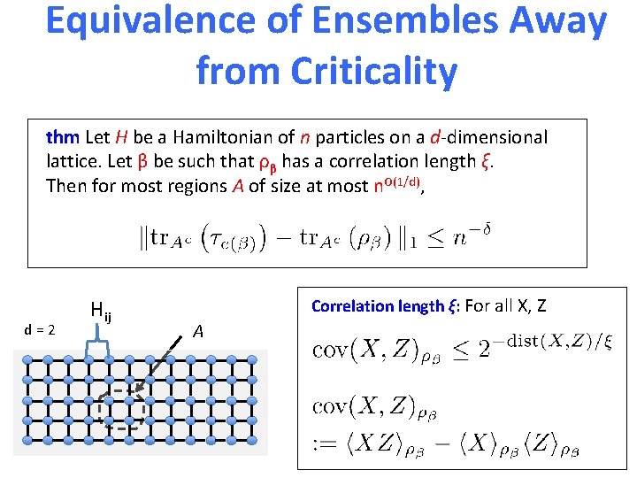 Equivalence of Ensembles Away from Criticality thm Let H be a Hamiltonian of n