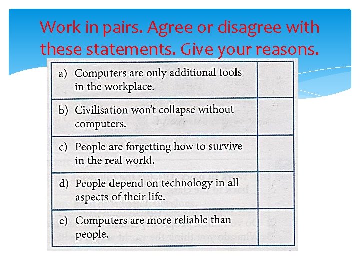 Work in pairs. Agree or disagree with these statements. Give your reasons. 