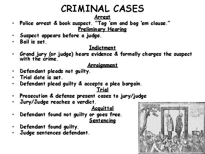CRIMINAL CASES • • • Arrest Police arrest & book suspect. “Tag ‘em and