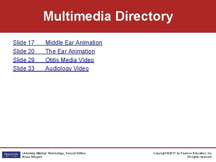 Multimedia Directory Slide 17 Slide 20 Slide 29 Slide 33 Middle Ear Animation The