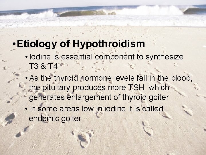  • Etiology of Hypothroidism • Iodine is essential component to synthesize T 3