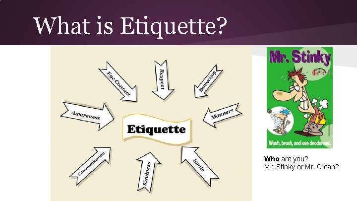 What is Etiquette? Who are you? Mr. Stinky or Mr. Clean? 