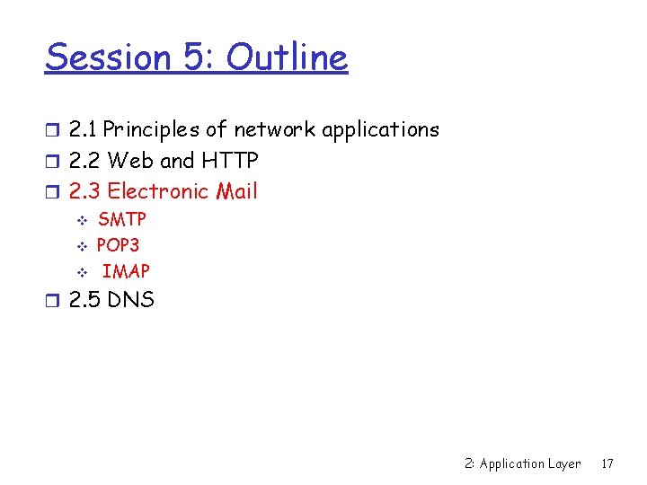 Session 5: Outline r 2. 1 Principles of network applications r 2. 2 Web