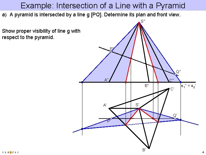 Example: Intersection of a Line with a Pyramid a) A pyramid is intersected by