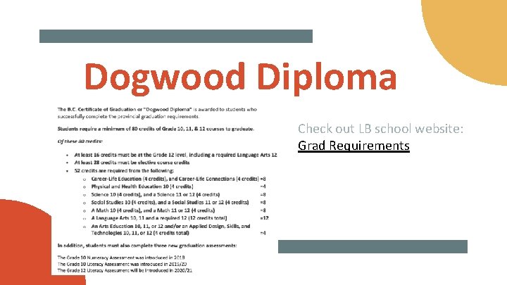 Dogwood Diploma Check out LB school website: Grad Requirements 