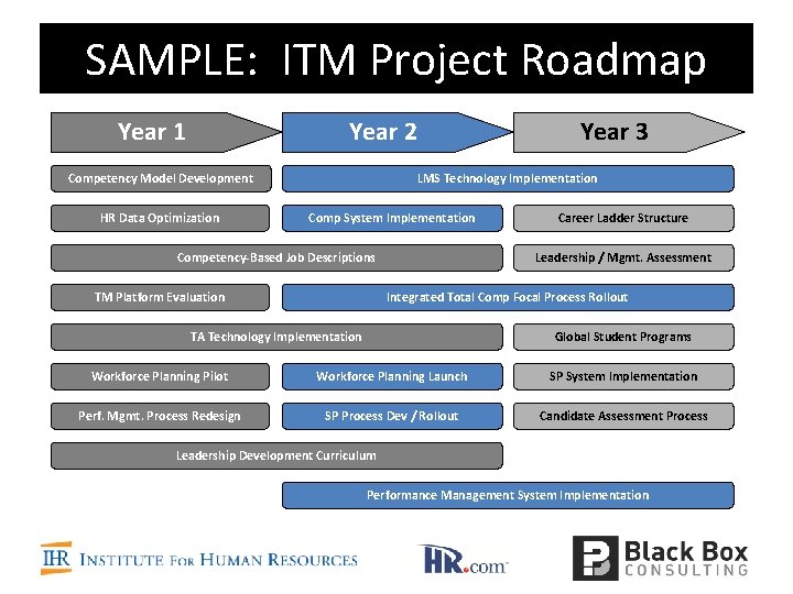 SAMPLE: ITM Project Roadmap Year 1 Year 2 Competency Model Development HR Data Optimization