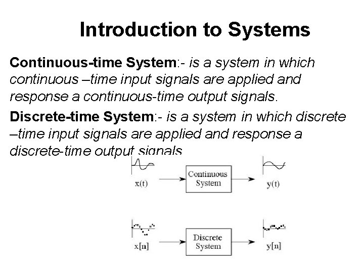 Introduction to Systems Continuous-time System: - is a system in which continuous –time input