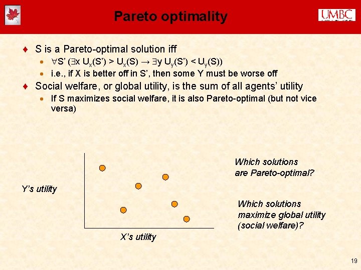 Pareto optimality ¨ S is a Pareto-optimal solution iff · S’ ( x Ux(S’)