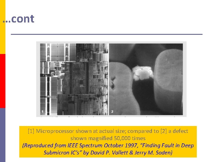 …cont [1] Microprocessor shown at actual size; compared to [2] a defect shown magnified