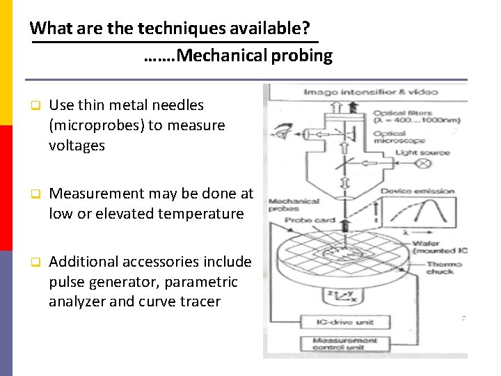 What are the techniques available? ……. Mechanical probing Use thin metal needles (microprobes) to