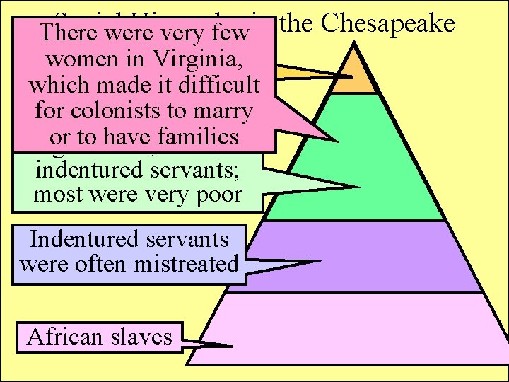 Social Hierarchy in the Chesapeake There were very few The owners of tobacco women