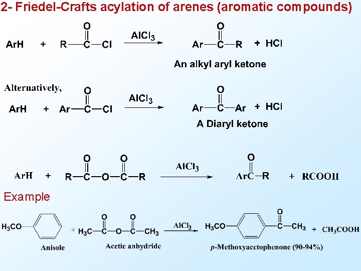 2 - Friedel-Crafts acylation of arenes (aromatic compounds) Example 