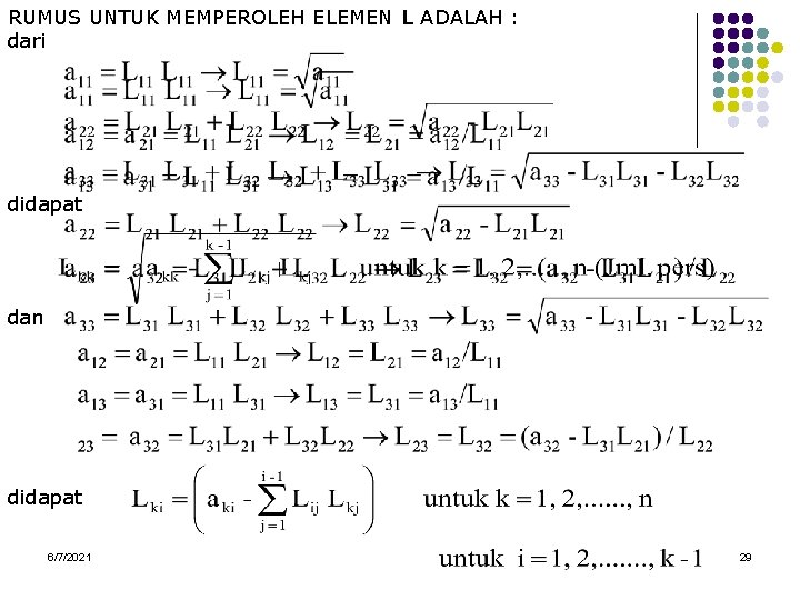 RUMUS UNTUK MEMPEROLEH ELEMEN L ADALAH : dari didapat dan didapat 6/7/2021 29 