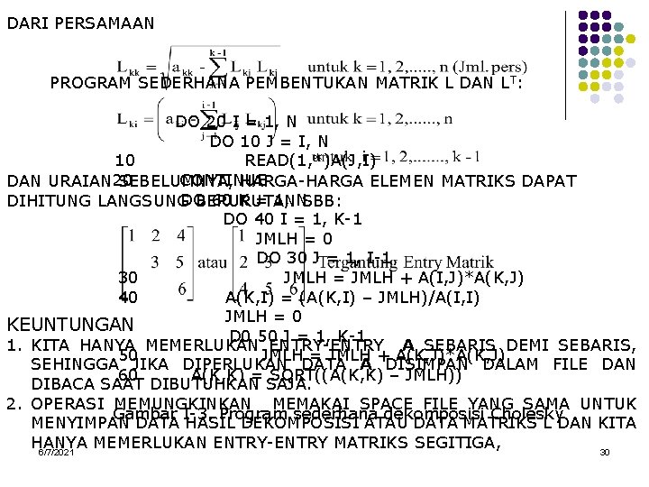 DARI PERSAMAAN PROGRAM SEDERHANA PEMBENTUKAN MATRIK L DAN LT: DO 20 I = 1,