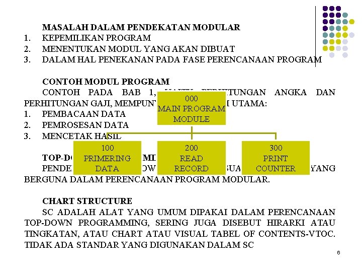 1. 2. 3. MASALAH DALAM PENDEKATAN MODULAR KEPEMILIKAN PROGRAM MENENTUKAN MODUL YANG AKAN DIBUAT