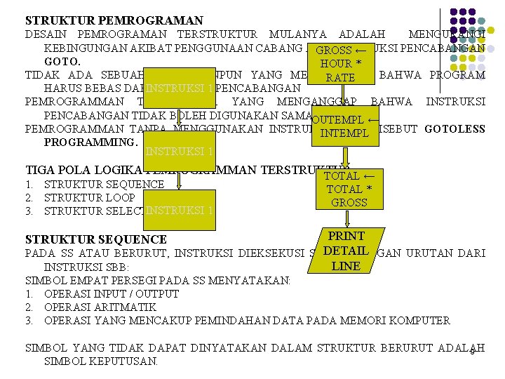 STRUKTUR PEMROGRAMAN DESAIN PEMROGRAMAN TERSTRUKTUR MULANYA ADALAH MENGURANGI KEBINGUNGAN AKIBAT PENGGUNAAN CABANG ATAU INSTRUKSI