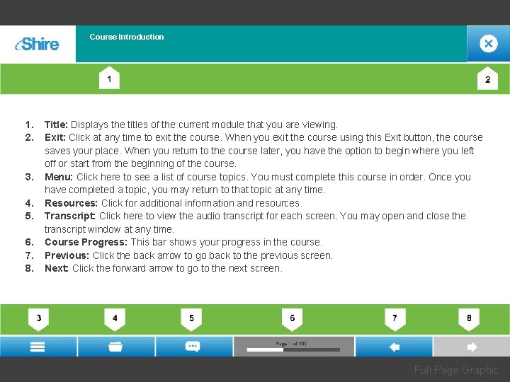 Course Introduction 1. 2. 3. 4. 5. 6. 7. 8. Title: Displays the titles Course Introduction 1. 2. 3. 4. 5. 6. 7. 8. Title: Displays the titles