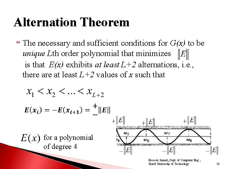 Alternation Theorem The necessary and sufficient conditions for G(x) to be unique Lth order Alternation Theorem The necessary and sufficient conditions for G(x) to be unique Lth order