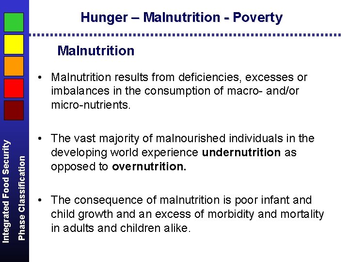 Hunger – Malnutrition - Poverty Malnutrition Phase Classification Integrated Food Security • Malnutrition results