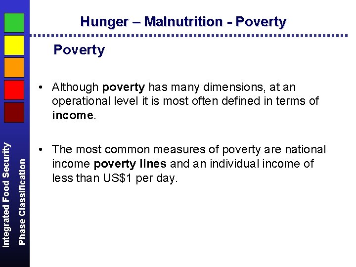 Hunger – Malnutrition - Poverty Phase Classification Integrated Food Security • Although poverty has