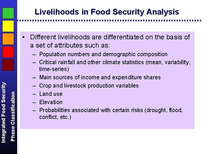 Livelihoods in Food Security Analysis Phase Classification Integrated Food Security • Different livelihoods are