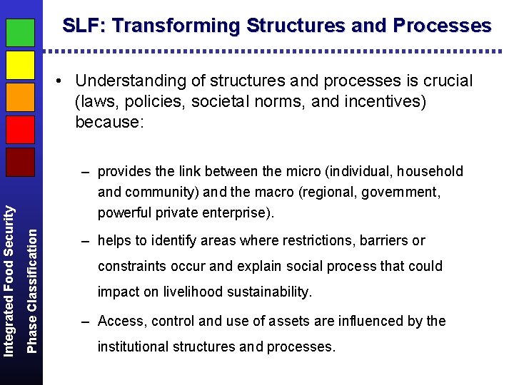 SLF: Transforming Structures and Processes – provides the link between the micro (individual, household
