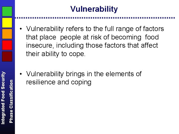 Vulnerability Phase Classification Integrated Food Security • Vulnerability refers to the full range of