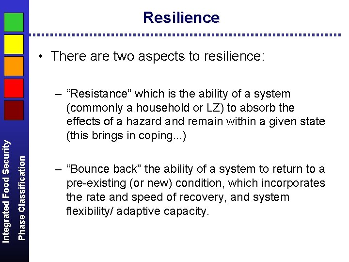 Resilience – “Resistance” which is the ability of a system (commonly a household or