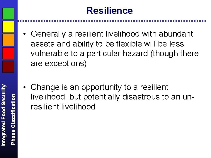 Resilience Phase Classification Integrated Food Security • Generally a resilient livelihood with abundant assets