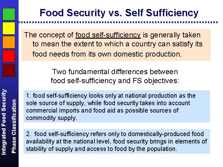 Food Security vs. Self Sufficiency The concept of food self-sufficiency is generally taken to