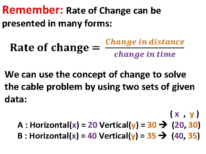 Remember: Rate of Change can be presented in many forms: We can use the