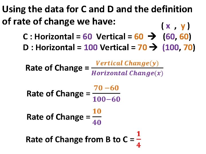 Using the data for C and D and the definition of rate of change