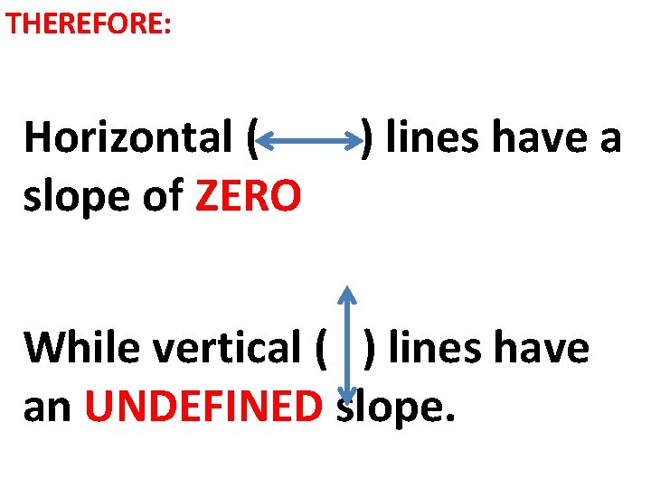THEREFORE: Horizontal ( slope of ZERO ) lines have a While vertical ( )