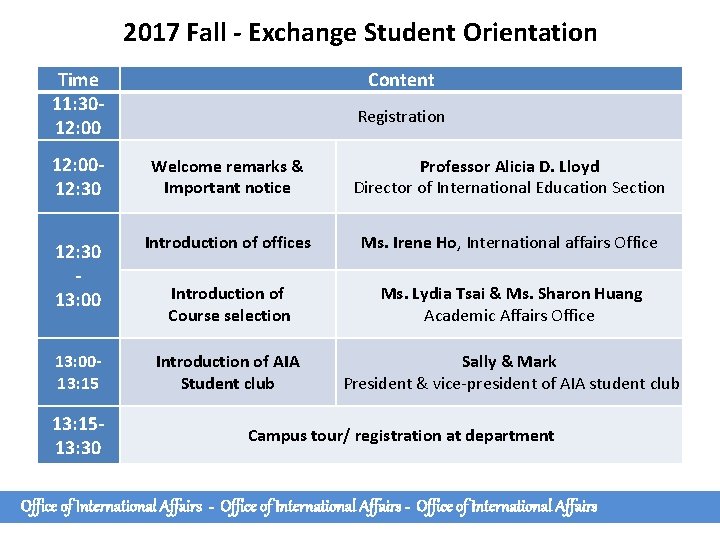 2017 Fall - Exchange Student Orientation Time 11: 3012: 00 Content Registration 12: 0012: 2017 Fall - Exchange Student Orientation Time 11: 3012: 00 Content Registration 12: 0012: