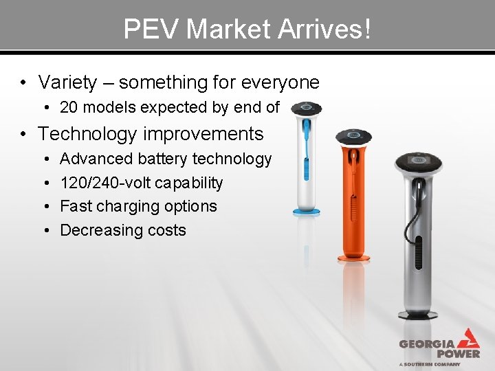 PEV Market Arrives! • Variety – something for everyone • 20 models expected by