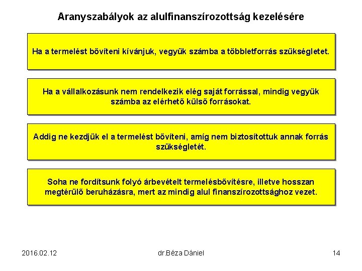 Aranyszabályok az alulfinanszírozottság kezelésére Ha a termelést bővíteni kívánjuk, vegyük számba a többletforrás szükségletet.